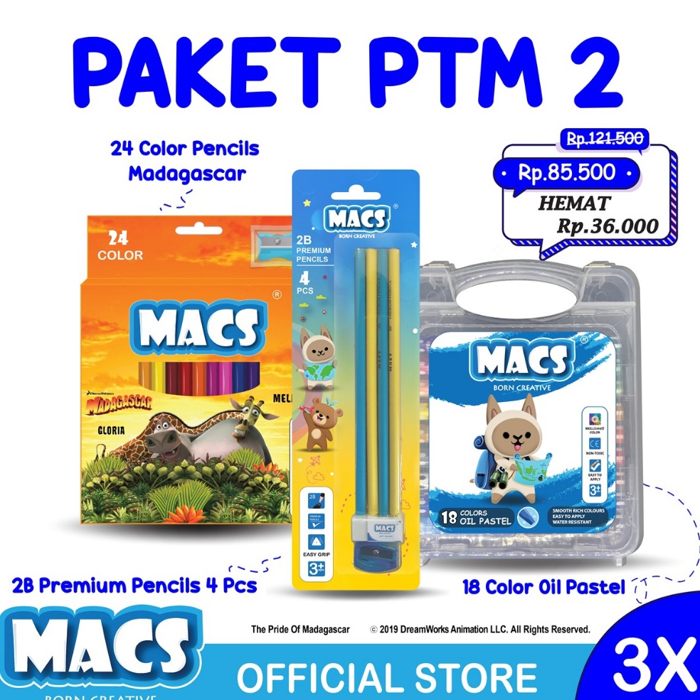 

KODE N67I Paket PTM2 MACS Pensil 2B Pensil Warna Crayon