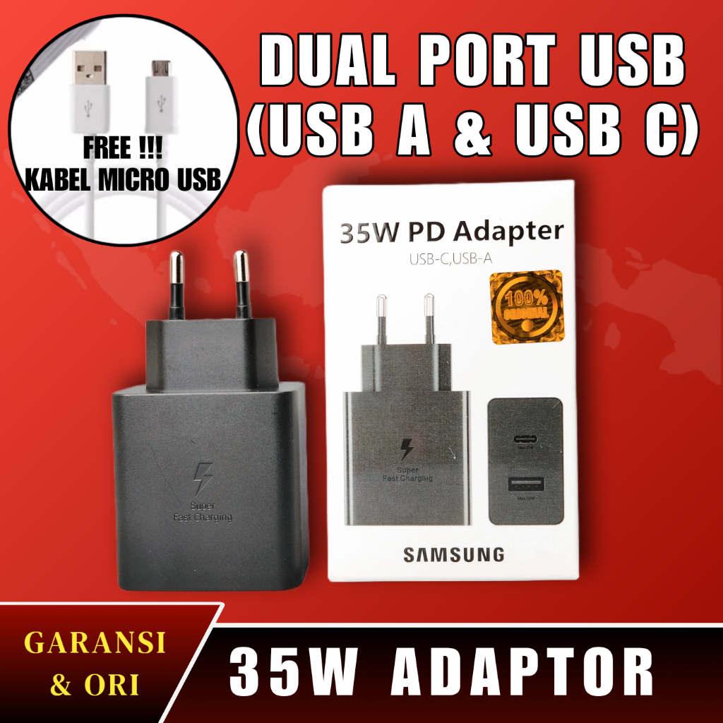 ADAPTOR KEPALA CHARGER SAMSUNG 35 WATT DUAL PORT USB TYPE C
