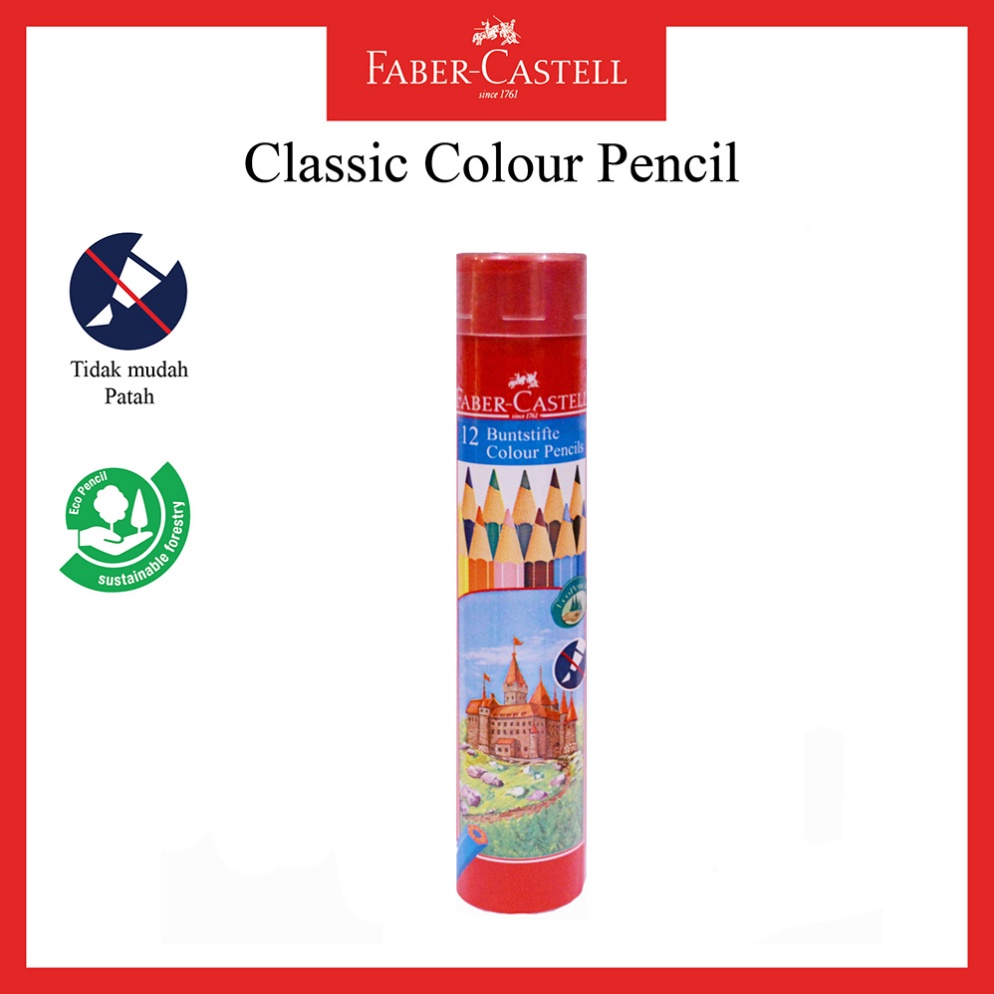 

KODE D94Y Pensil Warna Faber Castell 12 Warna Classic Colour Pencil Round Tin Ukuran Long