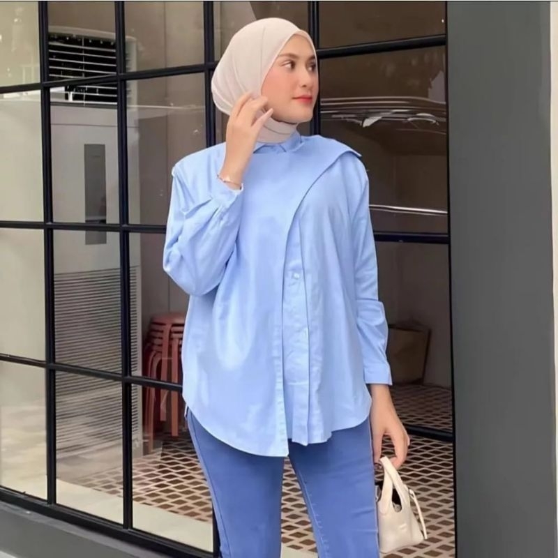 Kemeja Wanita Hawa Shirt Linen Oversize Atasan Wanita Hijab
