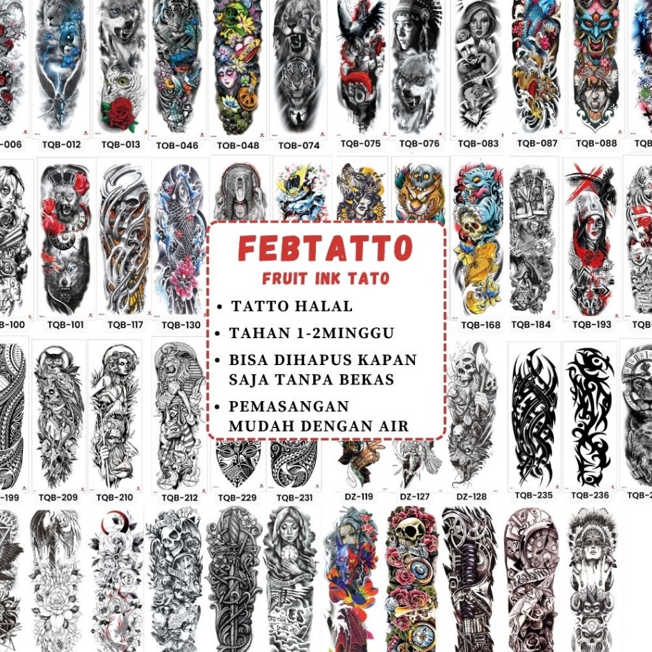 Tato Temporer FULL LENGAN Ukuran 17cmx48cm Motif Aesthetic Tatto Temporary Stiker Tato Halal Grosir 