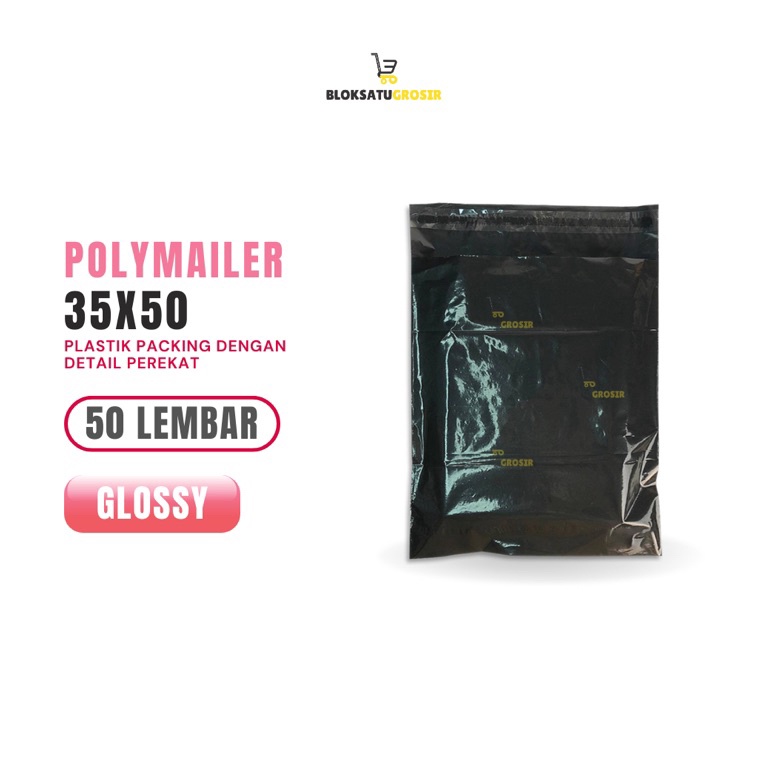 

KODE I58Q Plastik Polymailer Glossy Hitam Premium Tebal 35x5 cm isi 5 Lembar Plastik Packing Lem Seal Plastik Olshop