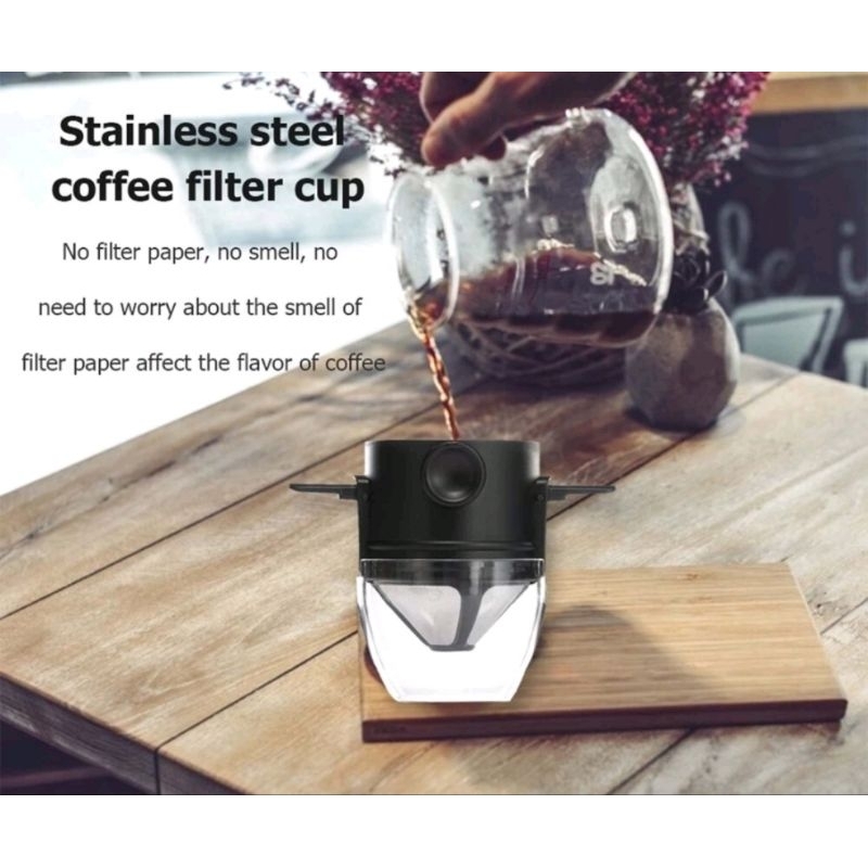 saringan kopi filter portable V60 stainless / coffee filter stainless double mesh / saringan teh dan