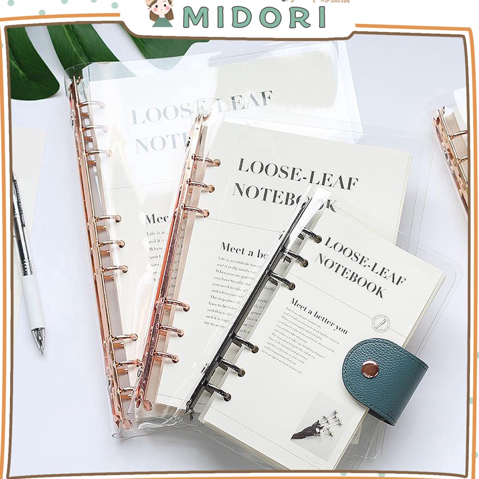 

MIDORI Elegant Binder A5 Binder A6 Transparan Binder with Clip Note Book Loose Leaf Rose Gold Binder E36