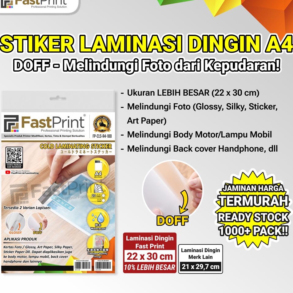 

Fast Print Stiker Laminasi Dingin A4 1 Micron Doff Glossy