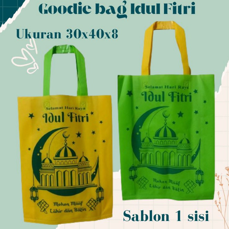 

Terlaris LUSINAN 12 PCS Goodie bag LEBARAN 3x4x8 sablon 1 sisi Tas sablon lebaran Tas Murah Goodie bag