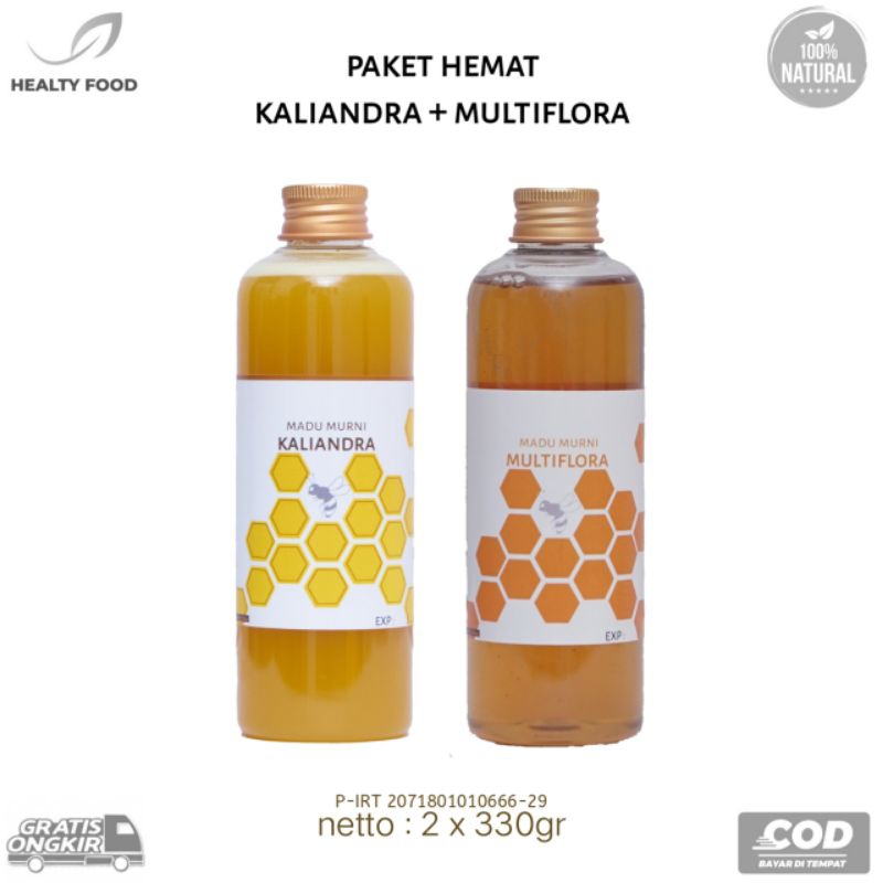 

spesial paket hemat madu murni kaliandra 330gr + multiflora 330gr