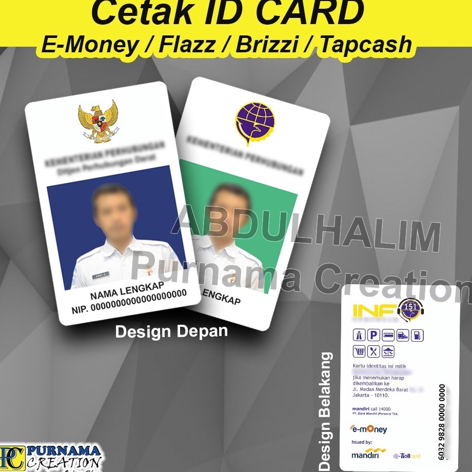 

Bayar Di Tempat Cetak ID Card Pegawai Desain nametag IDCARD bisa etoll emoney