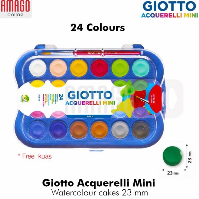 

Terbatas GIOTTO Acquerelli Mini Watercolour Cakes Blok Cat Air 24 warna diameter 23 mm 3526