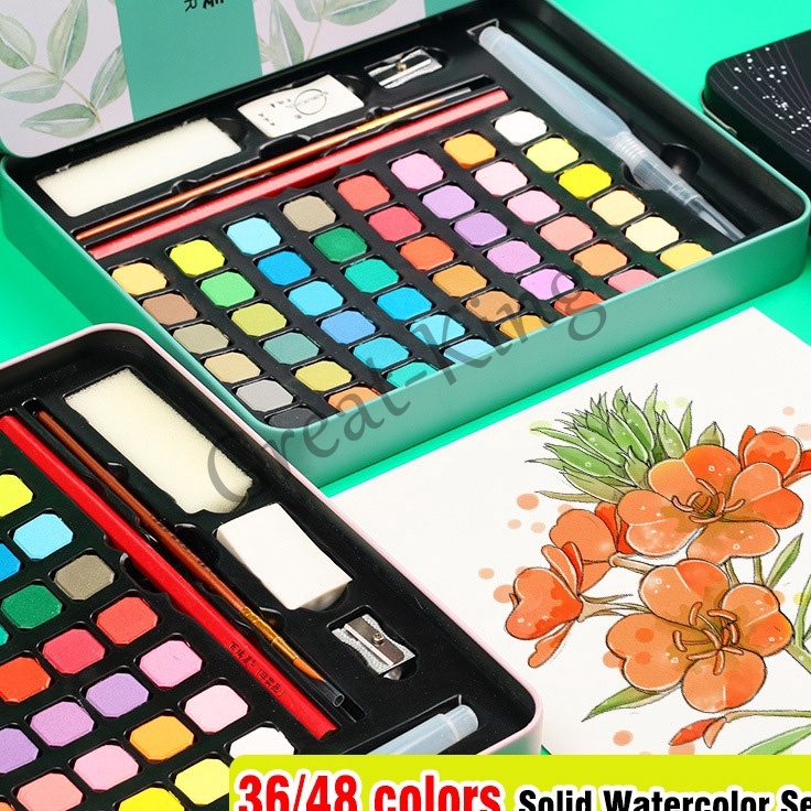 

3648 cat air Watercolor set Set Alat Cat Air termasuk kuas dan kes gambar