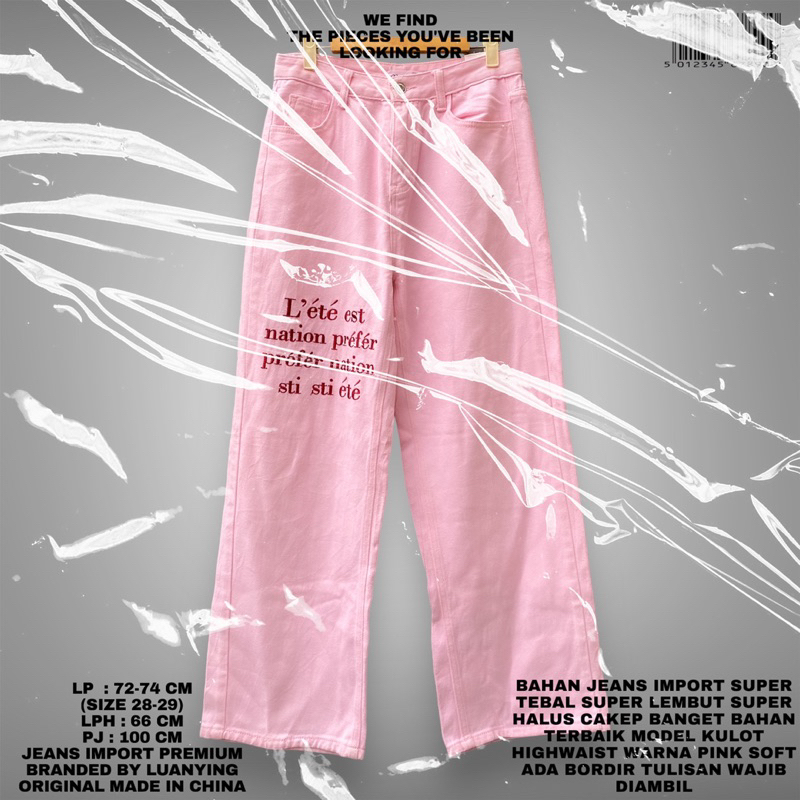 LUANYING ORIGINAL/IMPORT JEANS/KOREAN JEANS/KULOT HIGHWAIST JEANS IMPORT PREMIUM/CELANA JEANS PINK/K