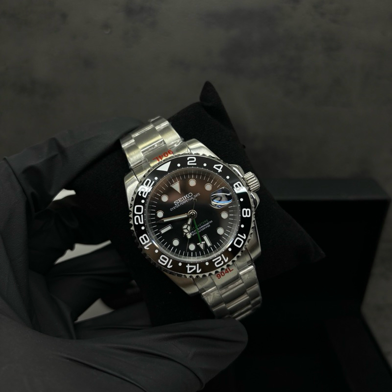 Jam Tangan Seiko Mod Automatic GMT Master Black Panther NH34 Seikolex Oyster Watch