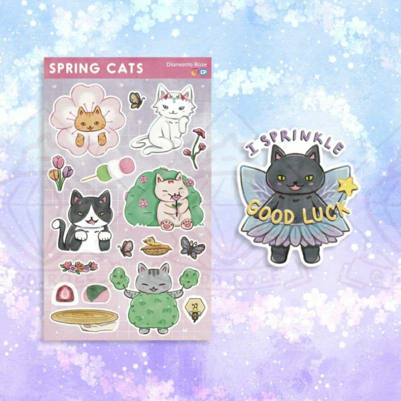 

Spring Cats - cute sticker sheet, waterproof