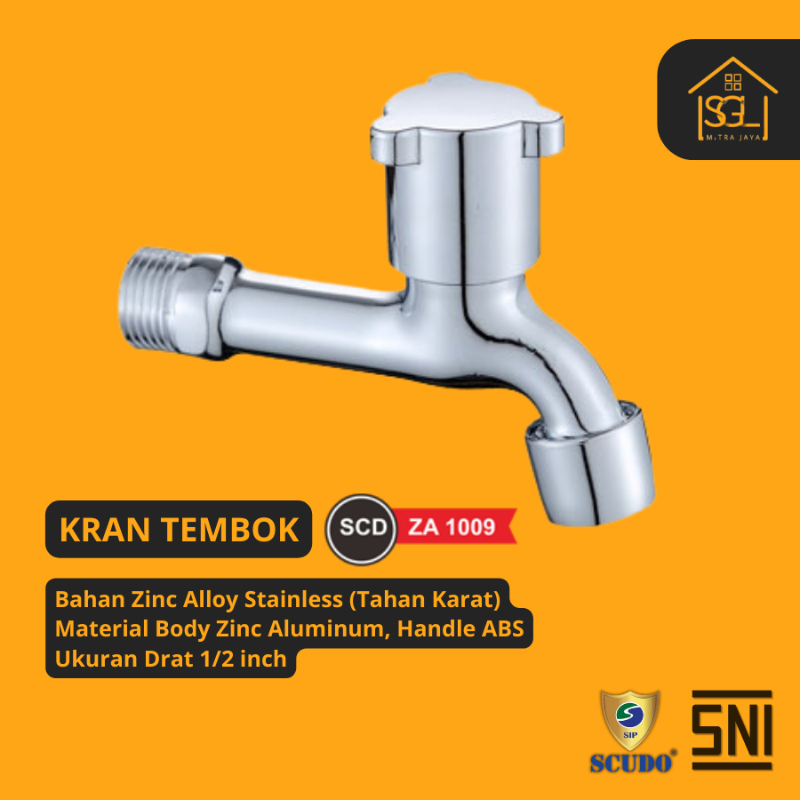 Keran Air Tembok Kran Engkol SCUDO SCD ZA 1009 Besi Zinc Aluminium Stainless Steel 1/2" Inch 0,5 inc