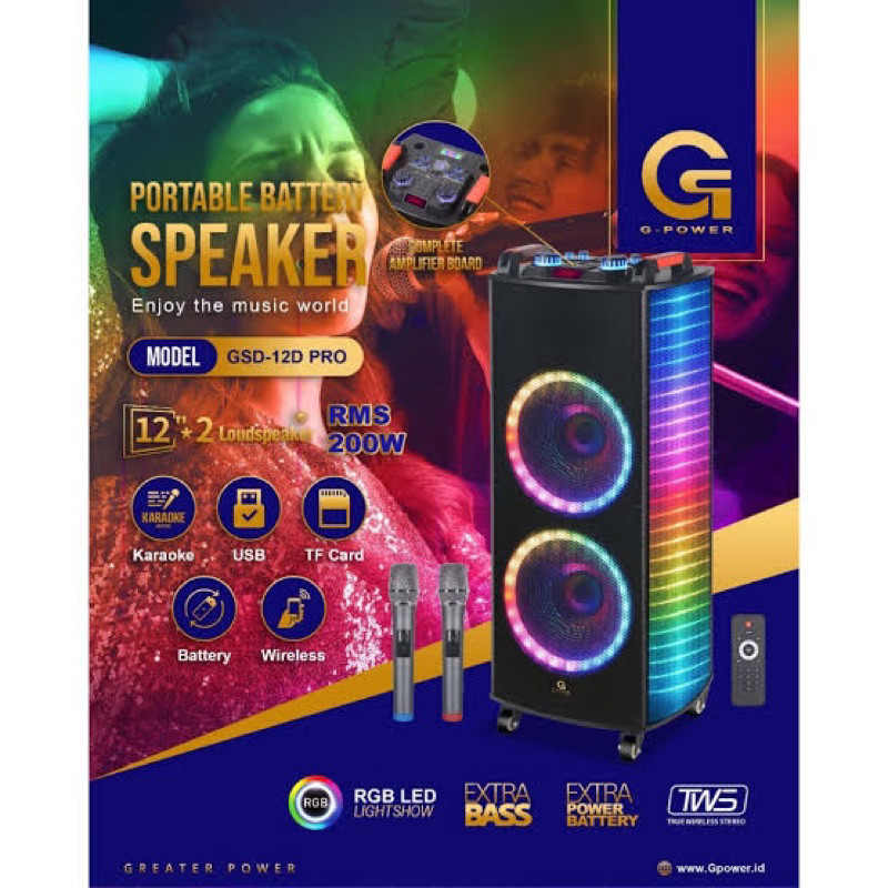 SPEAKER PORTABLE G-POWER GSD 12D PRO GPOWER SPEAKER 12 inci x 2 speaker G Power Gpower Speaker GD 12