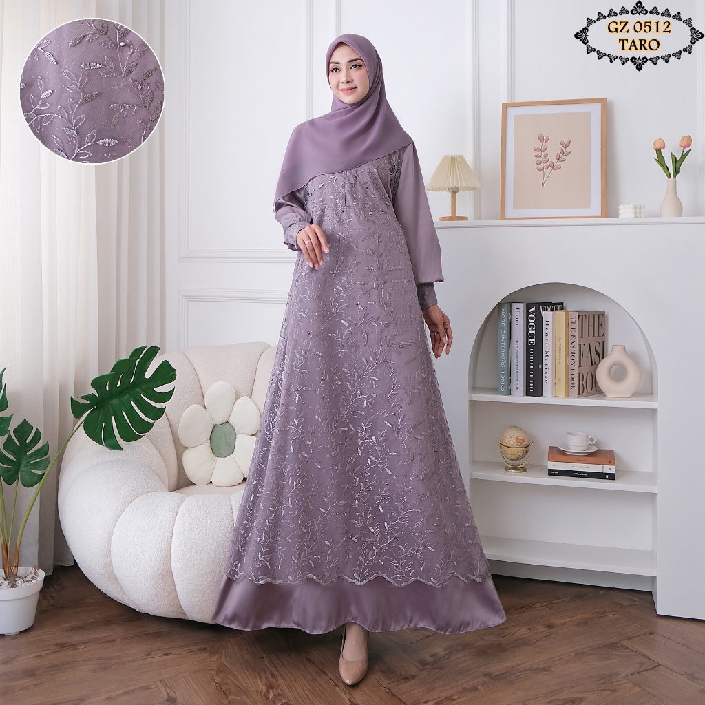 Gamis Brukat Tille GZ0512 Taro/ Gamis Kondangan/ Gamis Pesta/ Gamis Jumbo/ Gamis Ungu
