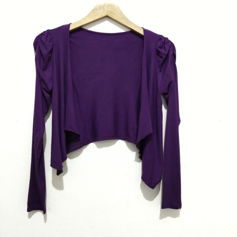 BOLERO KAOS UNGU LENGAN PANJANG CARDIGAN PENDEK OUTER CROP TOP LENGAN PUFFY B13