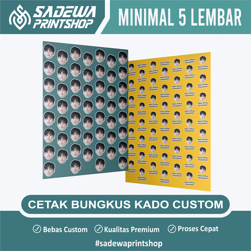 

KERTAS KADO CUSTOM/ KERTAS KADO GAMBAR WAJAH