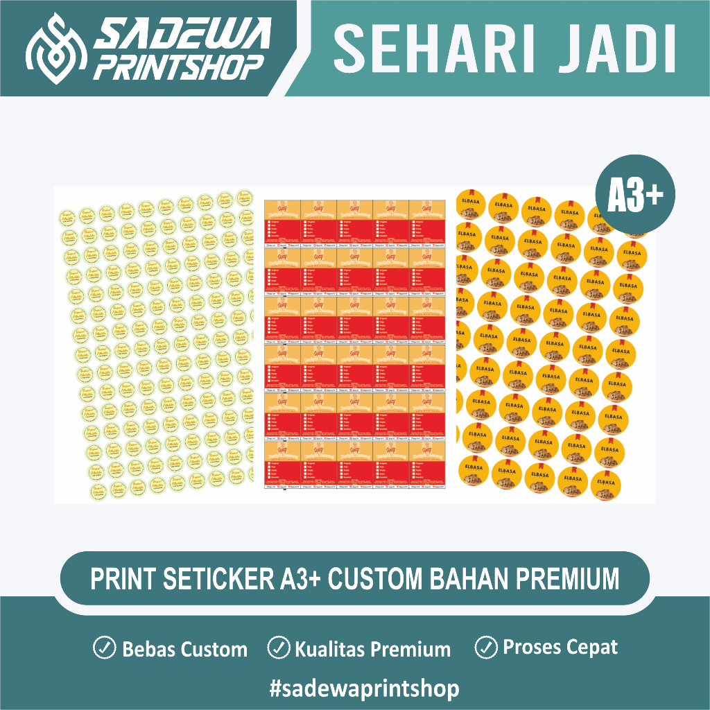 

Cetak Stiker - Stiker Label - Cutting/Cetak Stiker Label/Kemasan/Logo - Print Stiker A3+ - Stiker