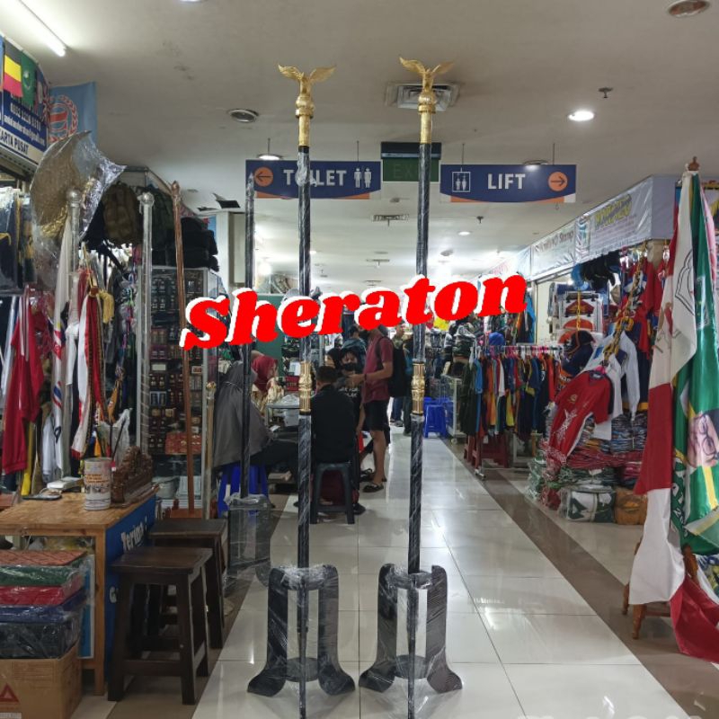 

tiang bendera ruangan tiang pataka kaki 3+kepala Garuda Kuningan 1set