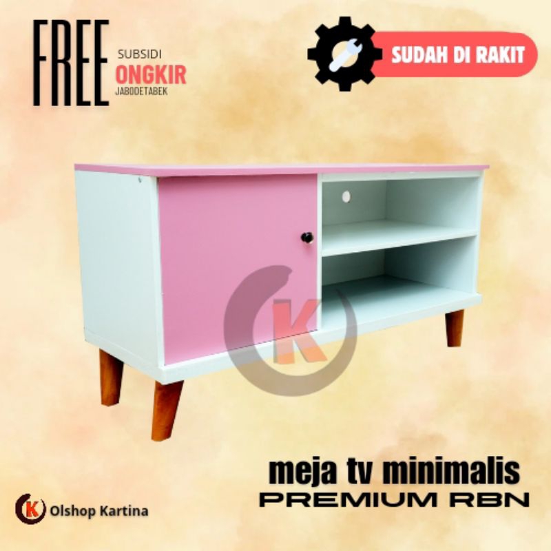 Meja Tv Led 43 inch Minimalis modern Serbaguna Aetethic Kekinian Warna "Pink