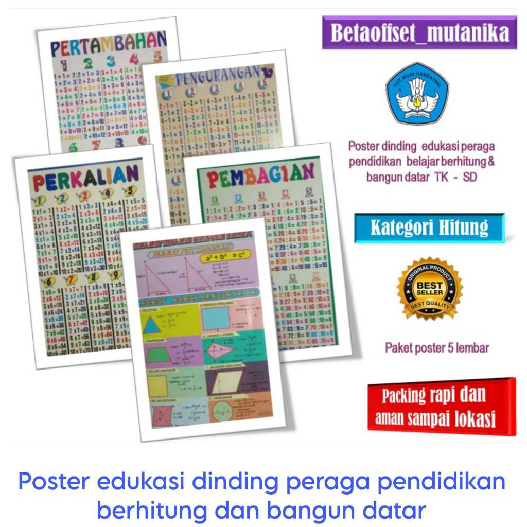 Poster paket perkalian pembagian pertambahan pengurang dan bangun datar