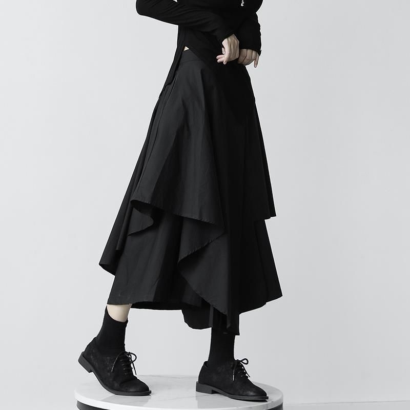 Japanesse Gothic Irregular Maxi High-Waist Pleated Skirt Punk Skirt Rok Celana Harajuku Korea Panjan