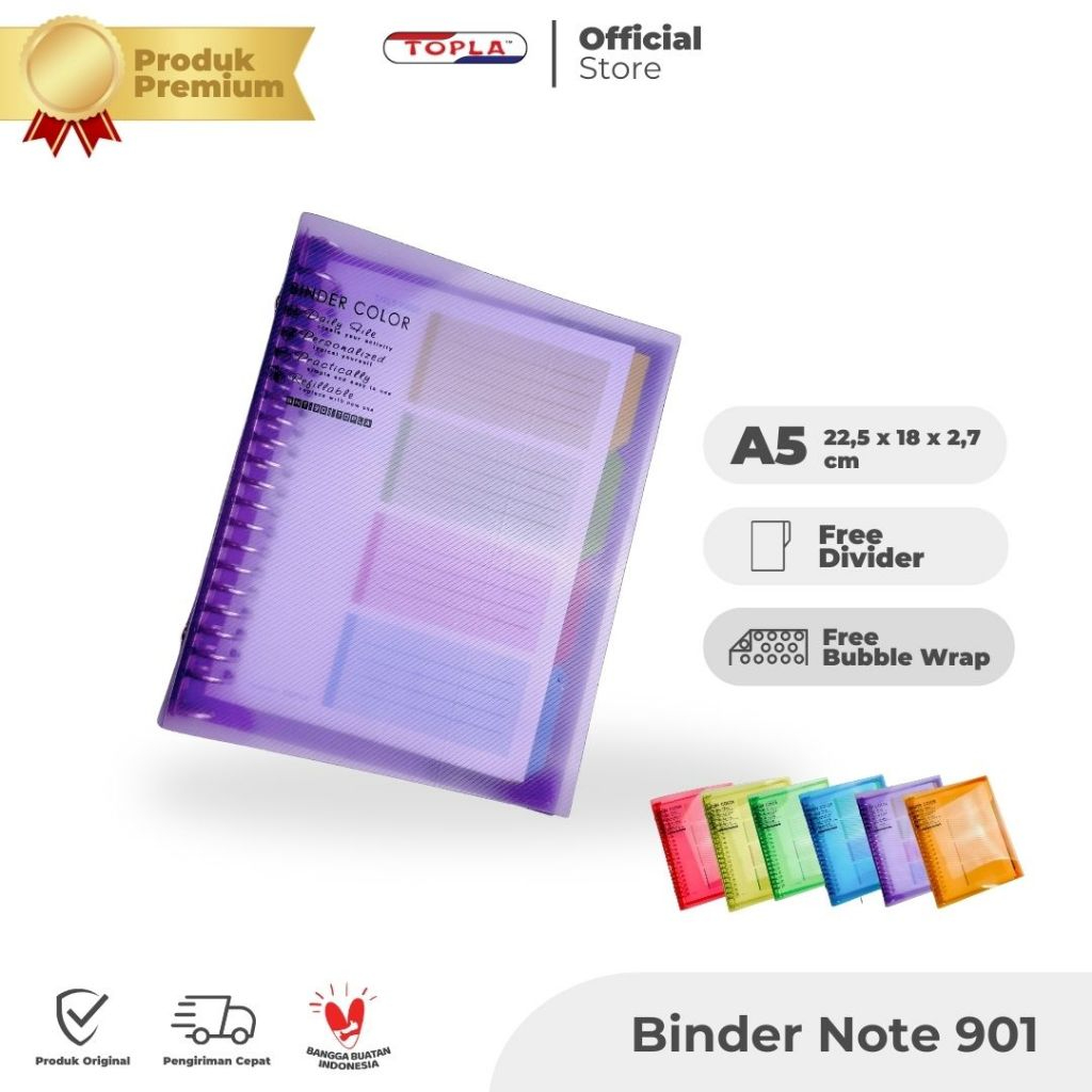 

Binder Notebook ring besi transparan buku catatan sekolah kuliah journal dan agenda A5 dan B5 Topla