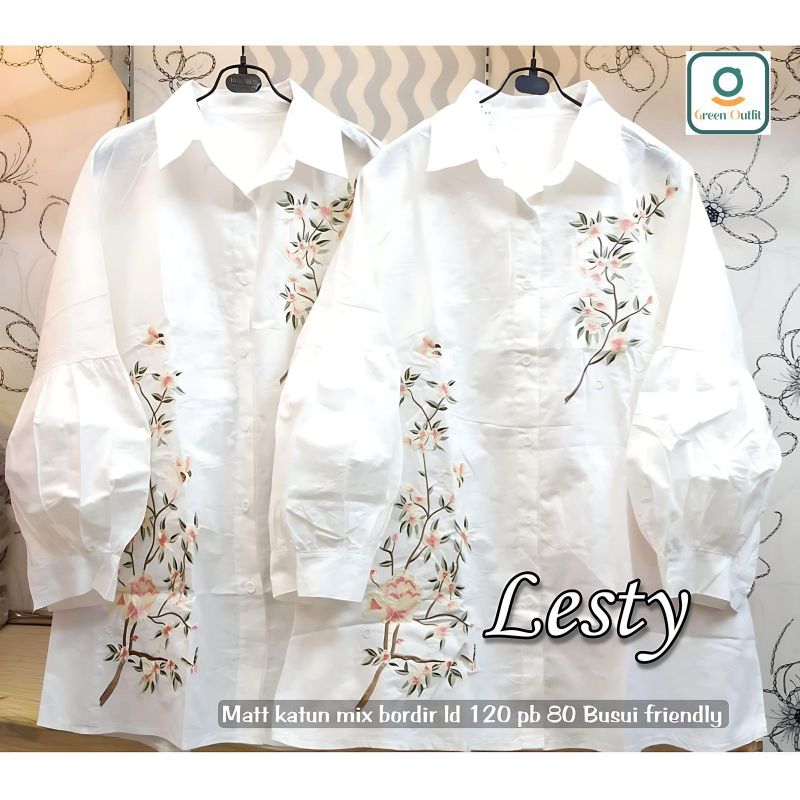 Julia // Regina // Rosiana // Lesty Kemeja Putih Atasan Wanita Motif Bunga Lengan Panjang Kantor