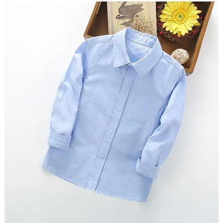 Kemeja Soft Blue Polos Anak Lengan Panjang / Atasan Anak Kemeja Biru Muda 6-12 Tahun 2025