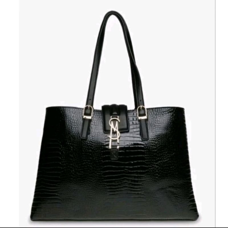 STEVE MADDEN BKINGLY WOMEN'S TOTE BAG BLACK CROCO NEW