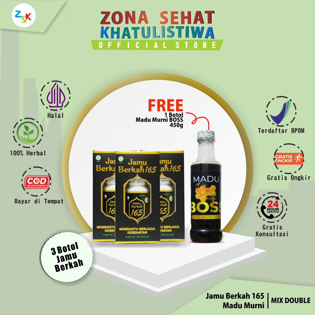 

Paket Sehat 3 Botol Jamu Berkah 165 Free 1 Botol Madu (450g)