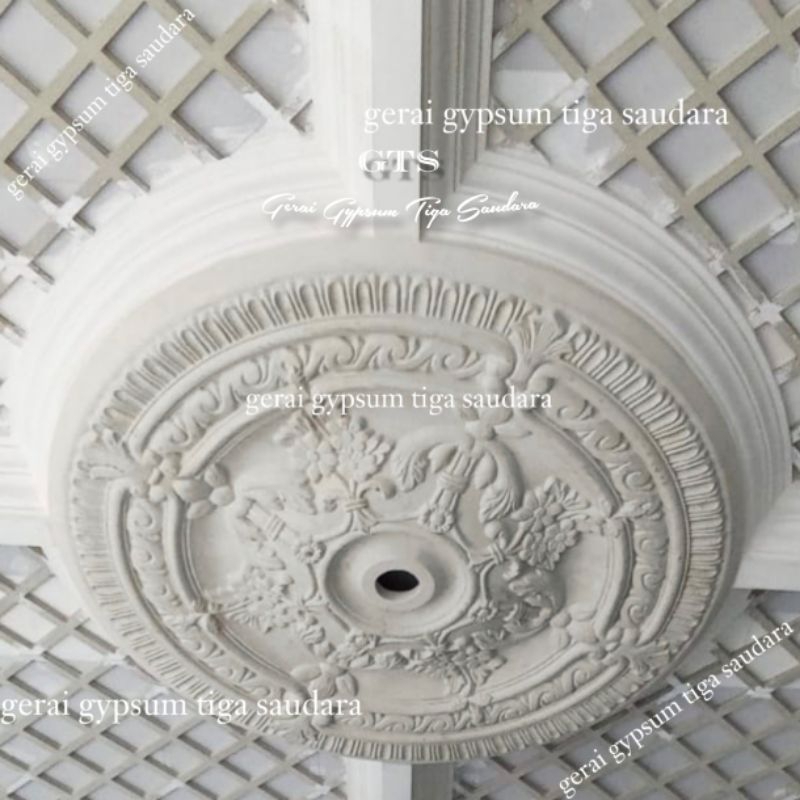 Hiasan plafon - Ornamen lampu gypsum 150cm - Ornamen bulat full ukiran 150cm - ornamen tempat lampu 