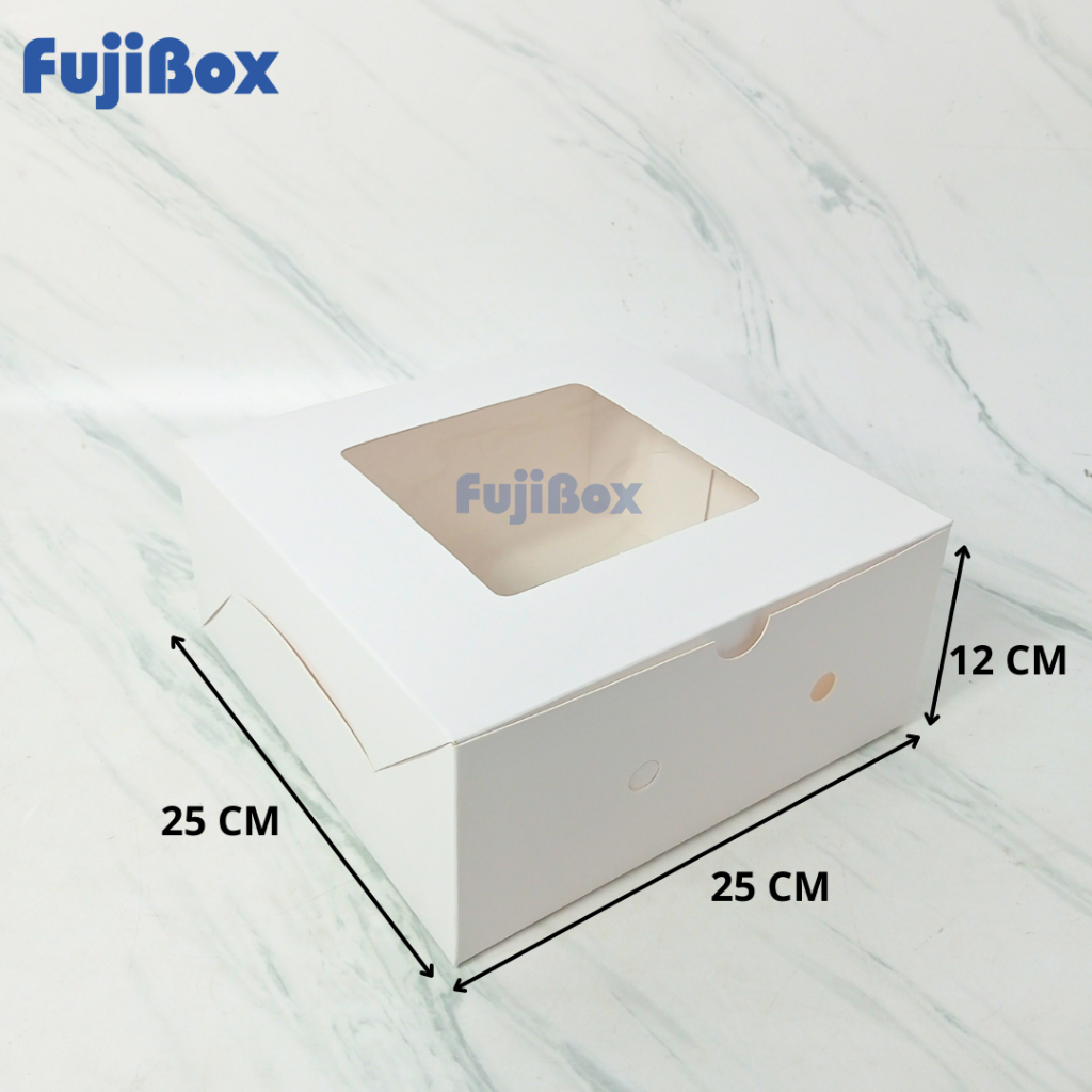 

(10 Pcs) Fuji Box Dus Kotak Kue Ivory 25 cm x 25 cm x 12 cm Putih Polos Ivory Premium Jendela
