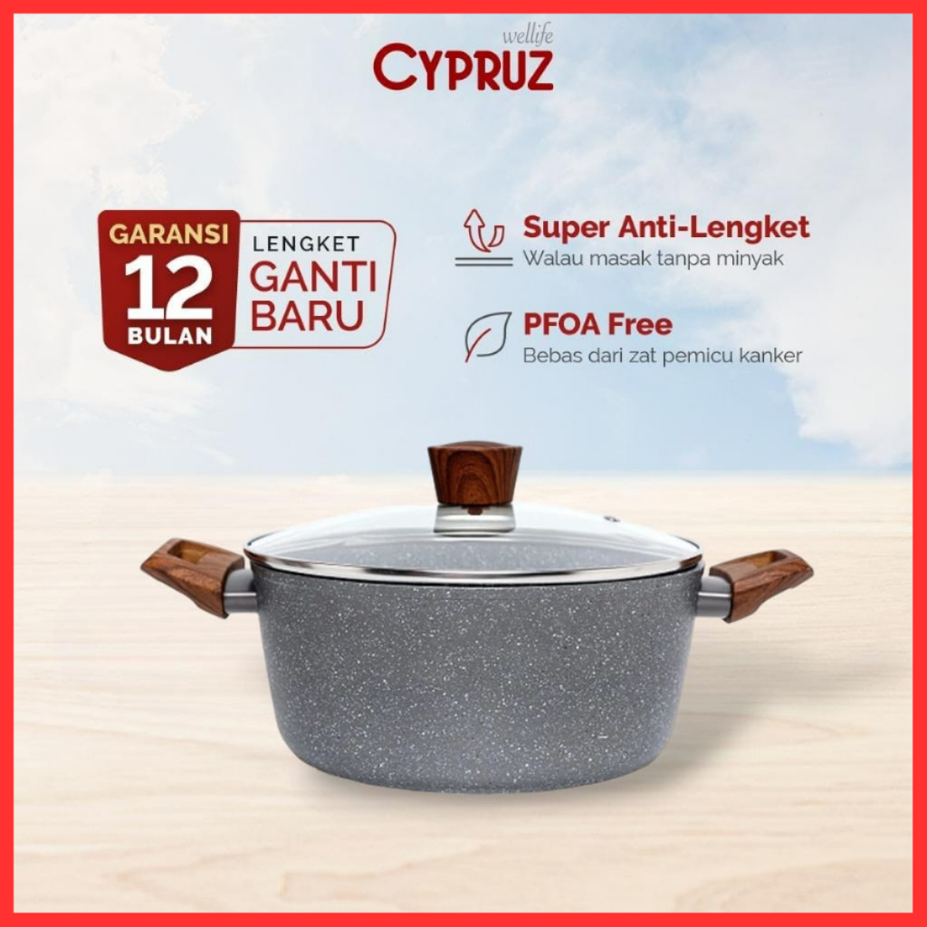 cypruz marble cookware set 7 pcs panci wajan teflon anti lengket