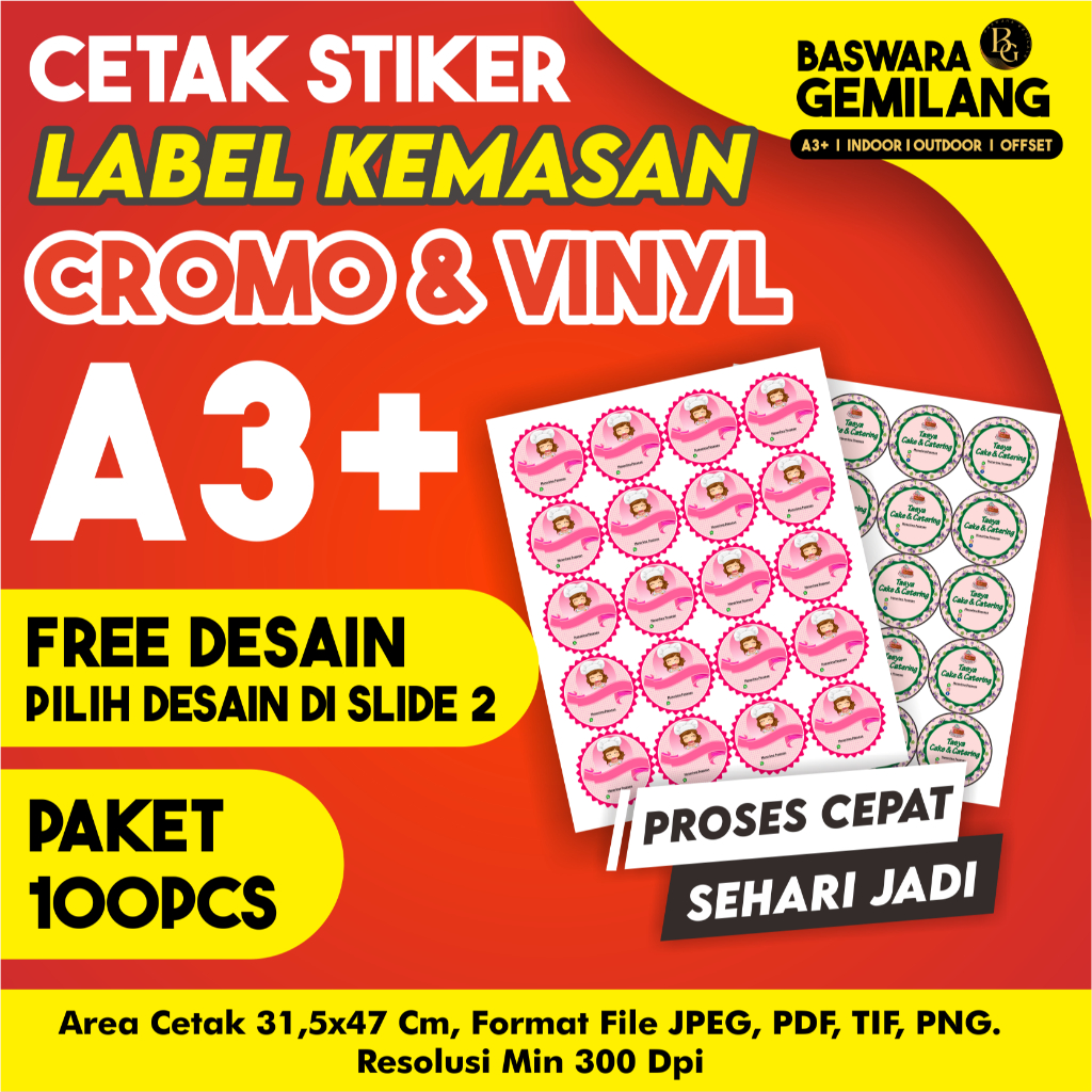

Paket 100pcs Stiker Label Kemasan Cromo, Vinyl White & Vinyl Transparan
