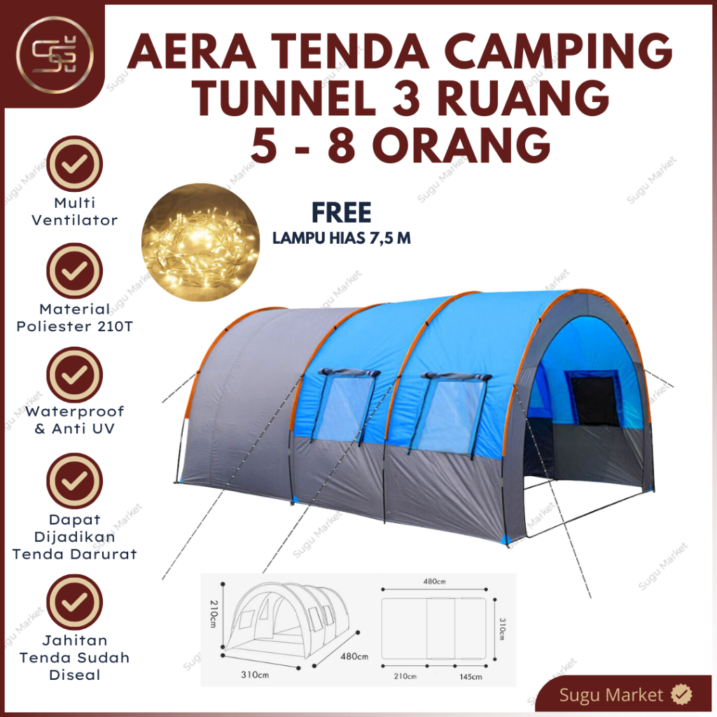 Tenda Camping Tunnel | Tenda Camping 5-8 Orang Dewasa | Tenda Camping Besar Jumbo