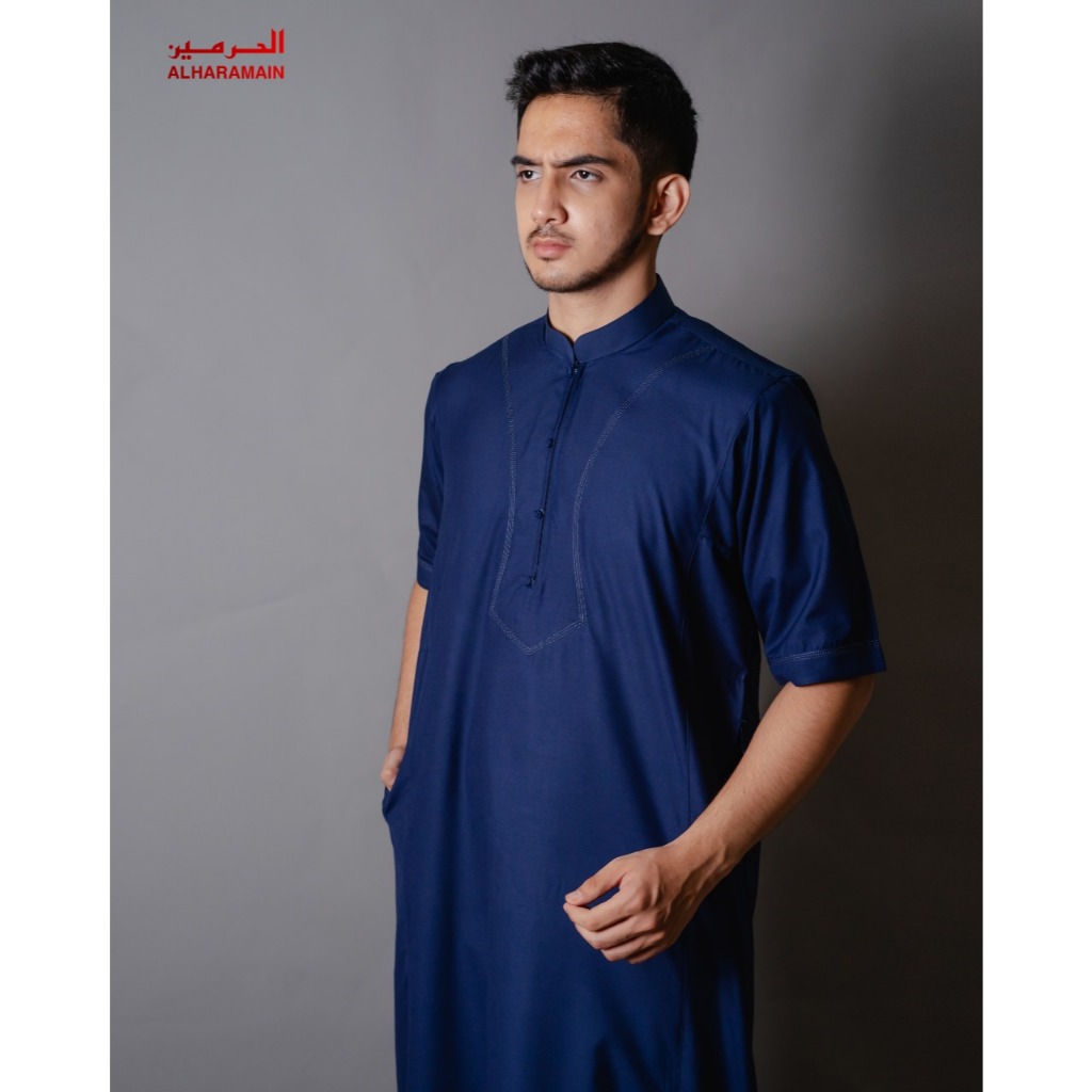AL Haramain Jubah / Gamis Pria Dewasa Premium Resleting (IGH 001) | Navy | Biru Muda | Coklat Tua | Hijau Botol-1