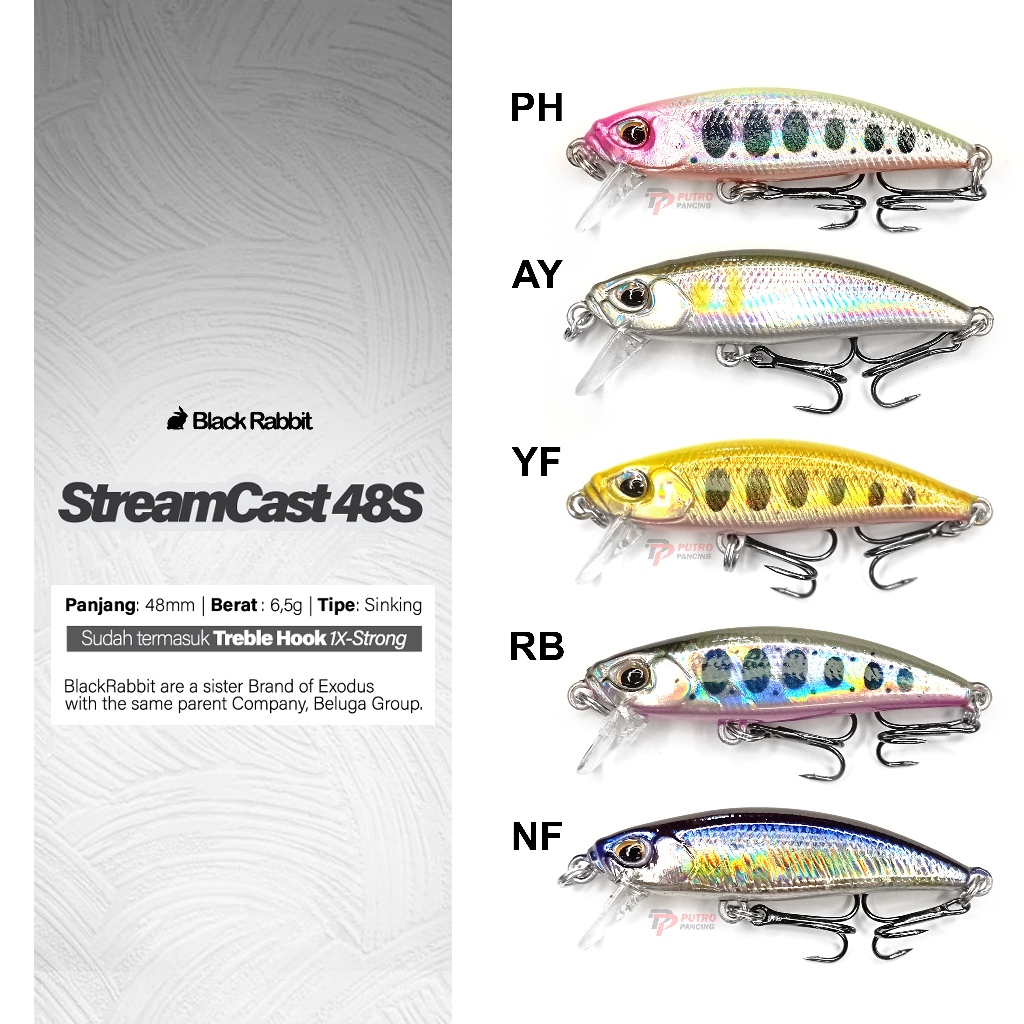 Lure Stream Cast 48S Minnow Sinking Black Rabbit Killer