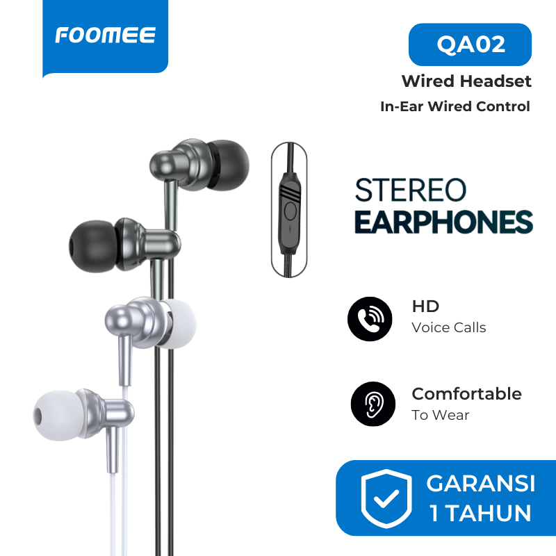 Foomee QA02 Wired Earphone In-Ear Headset Kabel 120CM