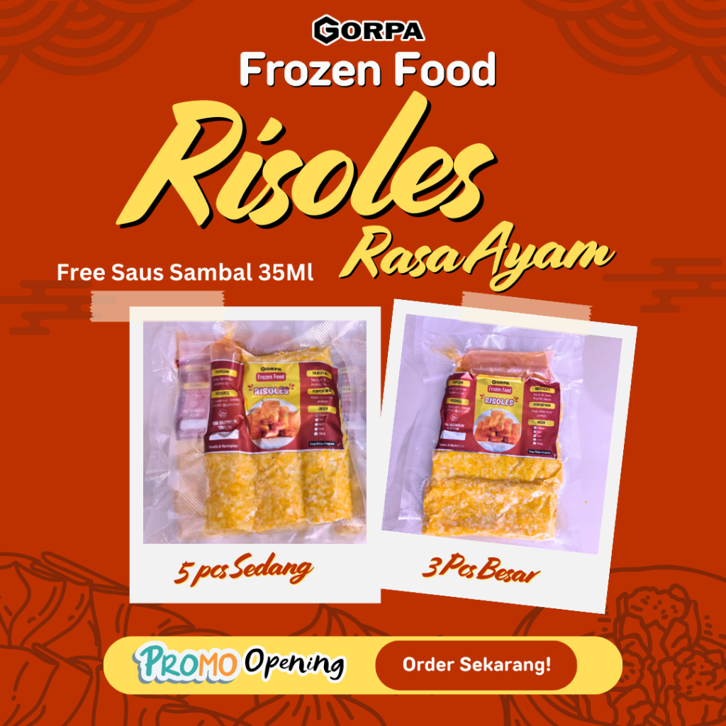

Frozen Food Risoles Ayam Premium (Isi 6 Pcs Sedang) + Free Saus Sambal