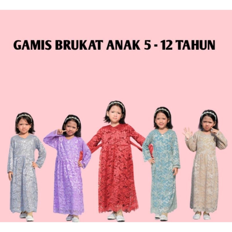 Gamis brukat anak,baju muslim anak 4-11tahun gamis anak full brukat