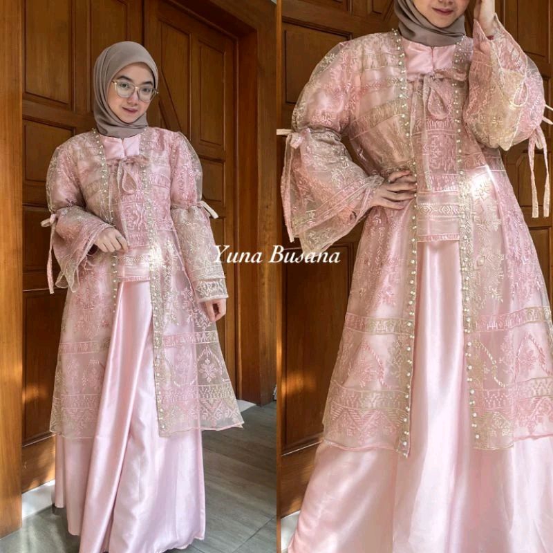 YUNA BUSANA - SALMA DRESS BRUKAT/ OUTFIT KONDANGAN/ OUTER BROKAT/ OUTER BORDIR PREMIUM