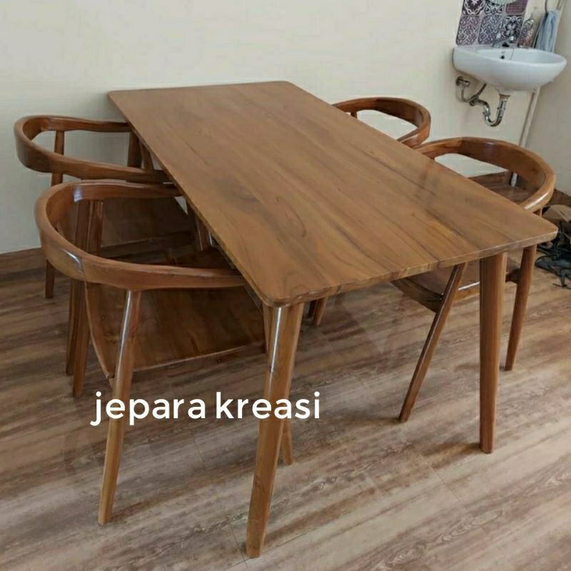 meja makan 4 kursi kayu jati minimalis, meja makan kayu jati 4 kursi minimalis