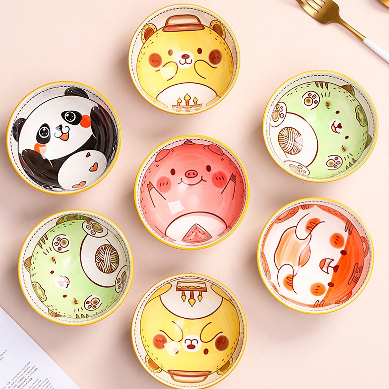 Bagus Dipakai CODMangkok Set Keramik Motif Hewan lucu  Hampers Mangkok souvenir Hadiah  Nature Fresh