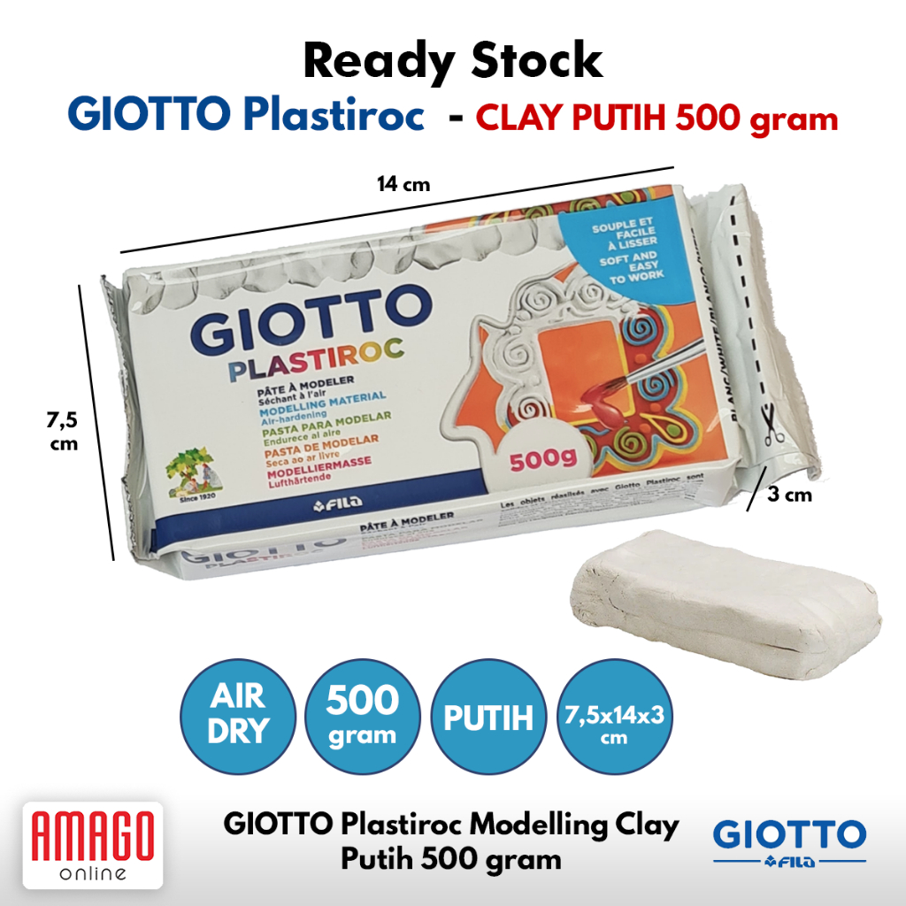 

HJK PAKET lengkap Giotto PLASTIROC Modelling Clay 500 gram Putih + 6 bh Alat ukir + Cat Acrylic 12