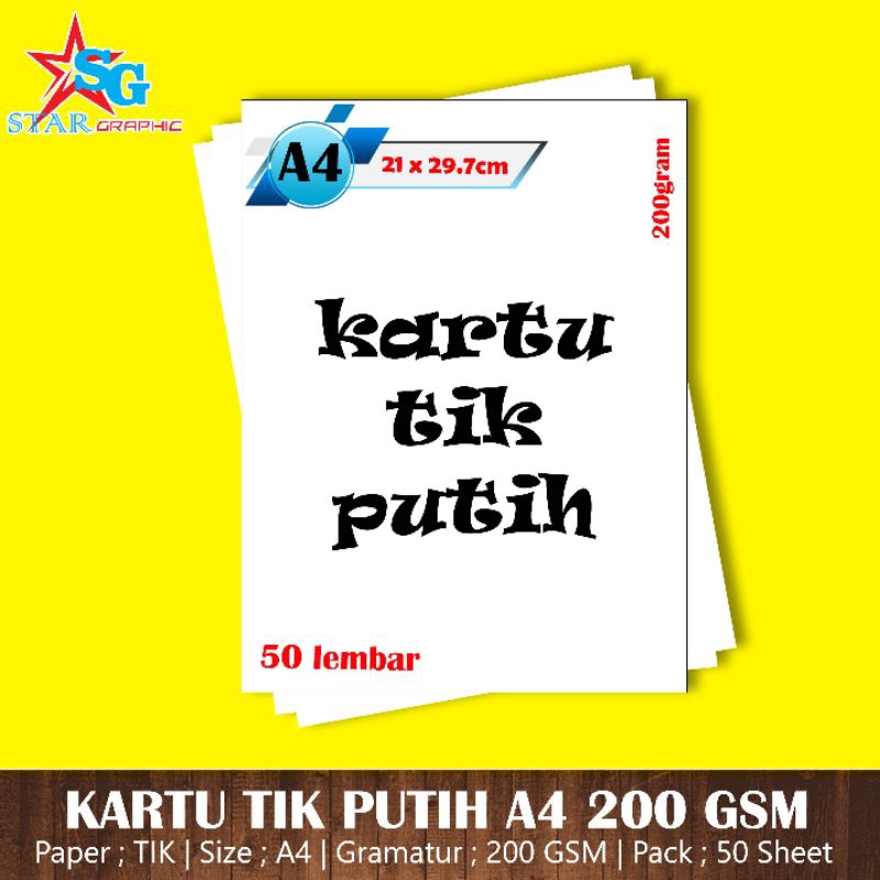 

Karton Tik Putih | A4 | 200 gsm| 1 pack= 50 lbr