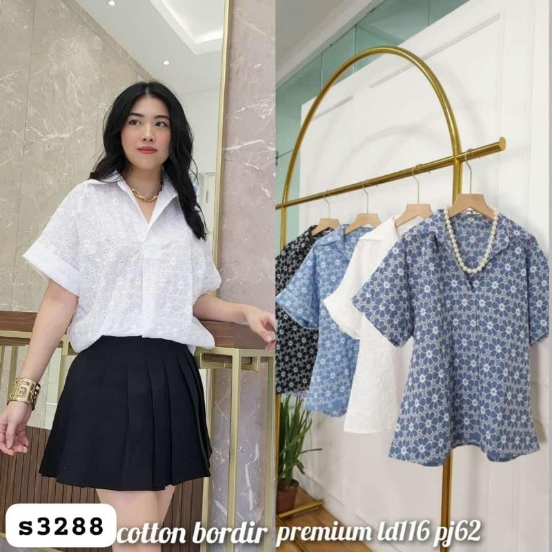 kemeja katun bordir/katbol/katun bolong/blus katun bordir premium/cotton bordir shirt