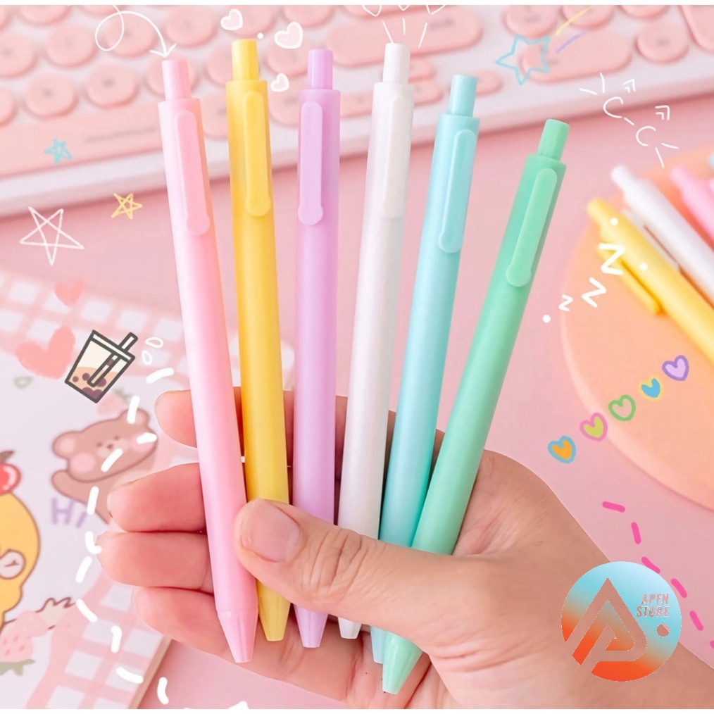 

MEGA APEN Pulpen Cetekan Macaron Pena Warna Pastel Macaroon Lucu Tinta Hitam Alat Tulis Sekolah Kantor Pen Warna Warni Bolpoint Polos Murah Barang Unik Import