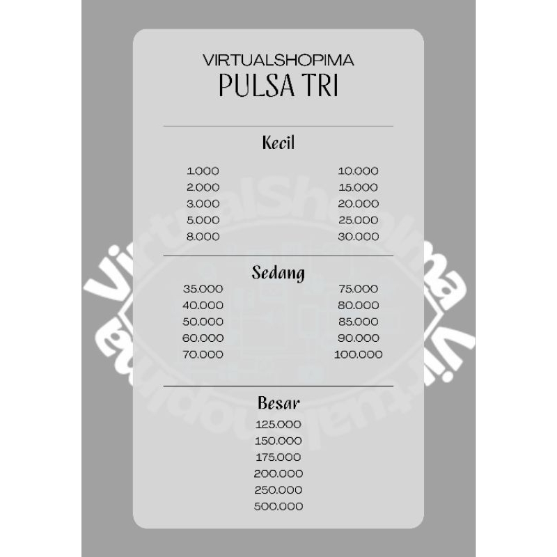 Pulsa TRI 1K - 10k